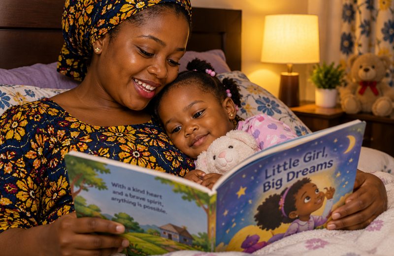 Mother reading a book with her baby girl